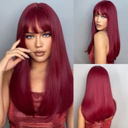 HENRY MARGU Long Straight Synthetic Wigs for Women Natural Brown Blonde Wig with Bangs Heat Resistant Cosplay Party Hair