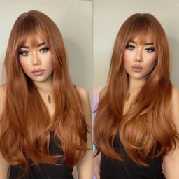 HENRY MARGU Long Straight Synthetic Wigs for Women Natural Brown Blonde Wig with Bangs Heat Resistant Cosplay Party Hair