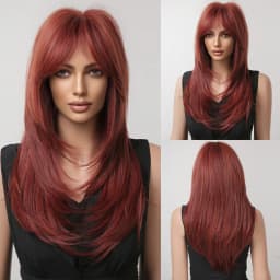 HENRY MARGU Long Straight Synthetic Wigs for Women Natural Brown Blonde Wig with Bangs Heat Resistant Cosplay Party Hair