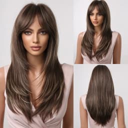 HENRY MARGU Long Straight Synthetic Wigs for Women Natural Brown Blonde Wig with Bangs Heat Resistant Cosplay Party Hair