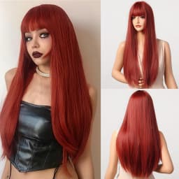HENRY MARGU Long Straight Synthetic Wigs for Women Natural Brown Blonde Wig with Bangs Heat Resistant Cosplay Party Hair