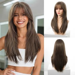 HENRY MARGU Long Straight Synthetic Wigs for Women Natural Brown Blonde Wig with Bangs Heat Resistant Cosplay Party Hair