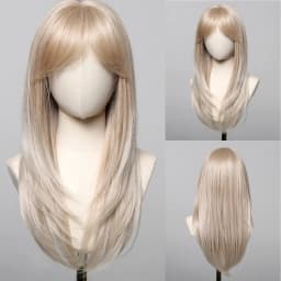 HENRY MARGU Long Straight Synthetic Wigs for Women Natural Brown Blonde Wig with Bangs Heat Resistant Cosplay Party Hair