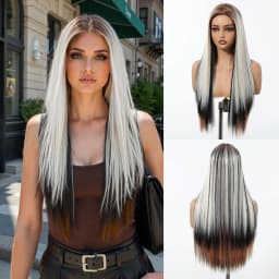 HENRY MARGU Long Straight Synthetic Wigs for Women Natural Brown Blonde Wig with Bangs Heat Resistant Cosplay Party Hair