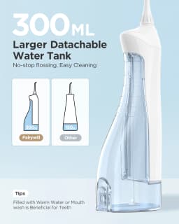 Fairywill Water Flossers Oral Irrigator Rechargeable Portable Dental 3 Modes Water Tank for Teeth 300ML Waterproof Teeth Cleaner