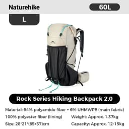 Naturehike Backpack Rock 2.0 Outdoor Men's Women's Hiking Backpack Large Capacity 60+5L Waterproof Climbing Travel Backpack