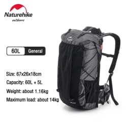 Naturehike Backpack Rock 2.0 Outdoor Men's Women's Hiking Backpack Large Capacity 60+5L Waterproof Climbing Travel Backpack