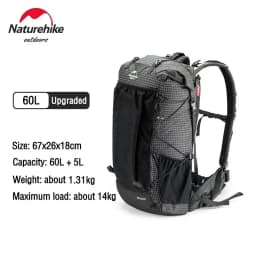 Naturehike Backpack Rock 2.0 Outdoor Men's Women's Hiking Backpack Large Capacity 60+5L Waterproof Climbing Travel Backpack