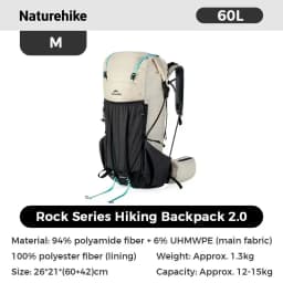 Naturehike Backpack Rock 2.0 Outdoor Men's Women's Hiking Backpack Large Capacity 60+5L Waterproof Climbing Travel Backpack
