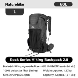 Naturehike Backpack Rock 2.0 Outdoor Men's Women's Hiking Backpack Large Capacity 60+5L Waterproof Climbing Travel Backpack