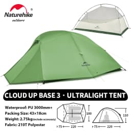 Naturehike Upgraded Cloud Up 3 Person Tent Outdoor Camping Tent Ultralight Waterproof Tent Free Standing Hiking Backpacking Tent