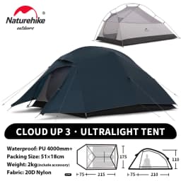 Naturehike Upgraded Cloud Up 3 Person Tent Outdoor Camping Tent Ultralight Waterproof Tent Free Standing Hiking Backpacking Tent