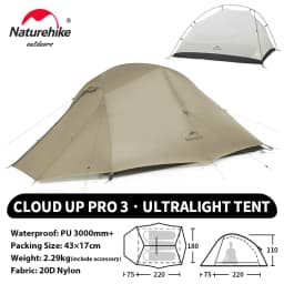 Naturehike Upgraded Cloud Up 3 Person Tent Outdoor Camping Tent Ultralight Waterproof Tent Free Standing Hiking Backpacking Tent