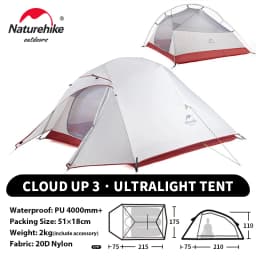 Naturehike Upgraded Cloud Up 3 Person Tent Outdoor Camping Tent Ultralight Waterproof Tent Free Standing Hiking Backpacking Tent