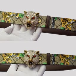 Western Rhinestone Tiger Buckle Tiger Print Leather Men Belt Fashion Jeans Causal Pants Men Belt