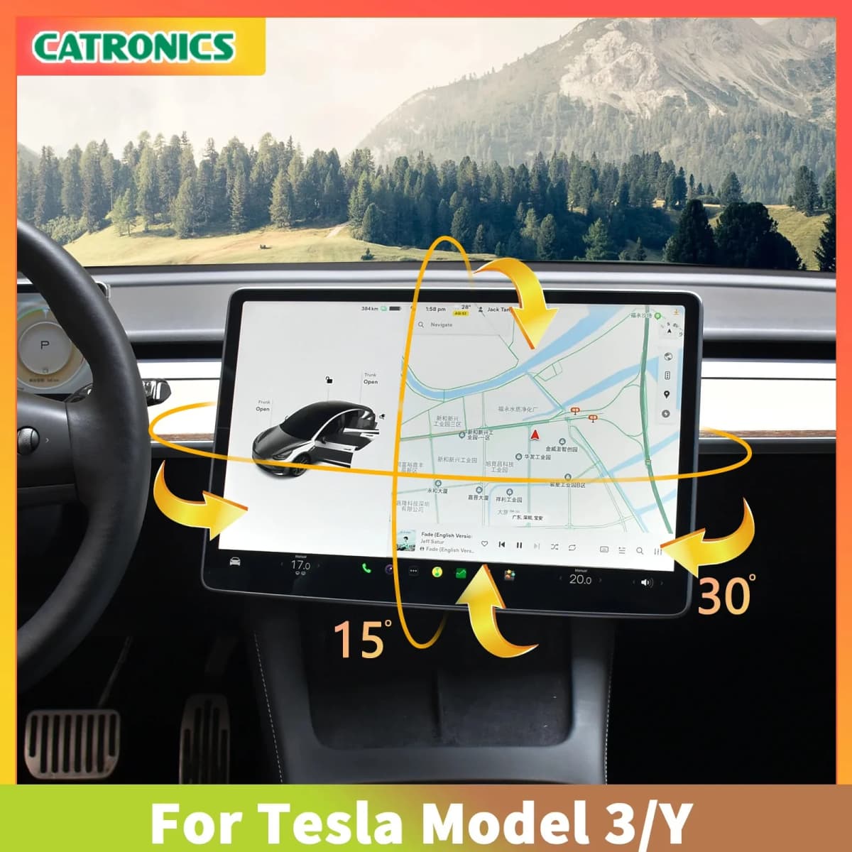 Screen Swivel Tilt Rotation Mount Kit for Tesla Model 3 Highland Y Juniper 2017-2026 Four Direction Screen Rotating Bracket