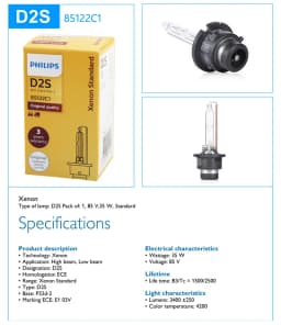Philips HID D1S D2S D2R D3S D4S D5S 35W Xenon Standard 4200K Auto Original Headlight Car Genuine Bulb Replacement Upgrade, 1pcs