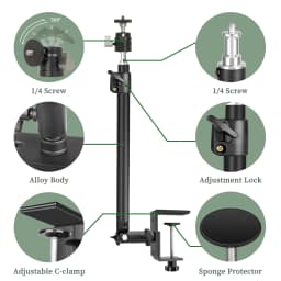 SH Adjustable Table Frosted Light Stand,Desk Mount Stand With Standard 1/4 Screw,Ball Head Use For Ring Light,Video,Projector