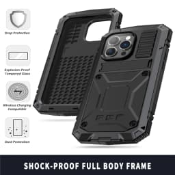 for iPhone 14 13 12 Pro Max Mini 11 Pro Max Case Full-Body Rugged Armor Shockproof Protective Kickstand Aluminum Metal Cover