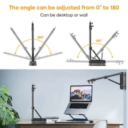 SYNZZUR 54"/137cm Black Wall Mount Triangular Boom Arm 180° Flexible Swivel Length Adjust for Ring Light, Softbox, Beauty Studio