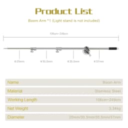 SH 2.9m Light Stand With Stainless Steel Kit Cross Arm With Weight Bag Photo Studio Accessories Extension Telescopic Rod 2.49M