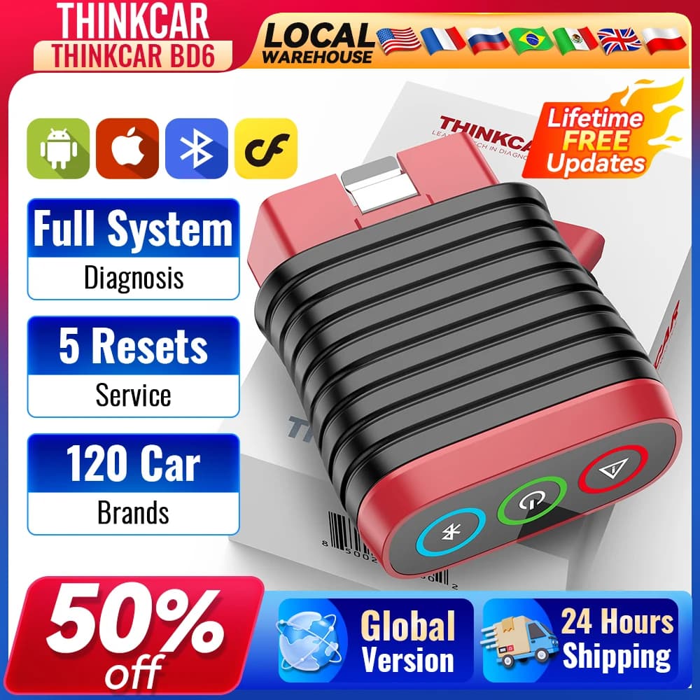 THINKCAR BD6 OBD2 Scanner Bluetooth Diagnostic Full System Diagnosis 5 Reset Function Scan Tool Lifetime Free for All Cars