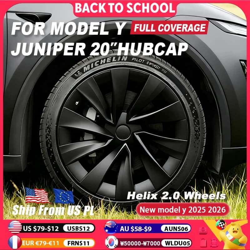 4PCS Wheel Cover 20 Inch for Tesla Model Y Juniper 2025 2026 Performance Replacement Hubcaps MY Helix 2.0 Full Rim Matte Black