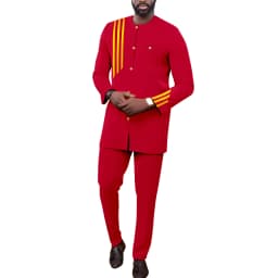 Bazin Men African Clothing for Men Suit Fashion Set Single Breasted Jacket Trousers Casual Business Attire for Wedding A2216070