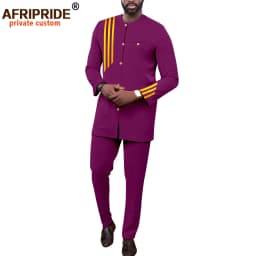 Bazin Men African Clothing for Men Suit Fashion Set Single Breasted Jacket Trousers Casual Business Attire for Wedding A2216070