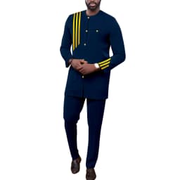 Bazin Men African Clothing for Men Suit Fashion Set Single Breasted Jacket Trousers Casual Business Attire for Wedding A2216070