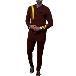 Bazin Men African Clothing for Men Suit Fashion Set Single Breasted Jacket Trousers Casual Business Attire for Wedding A2216070