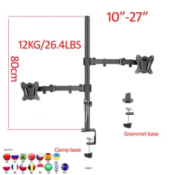 (80cm) DL-T902-280II Long Arm Tilt Swivel 10'-27' Double Monitor Desktop Stand Holder Clamp Grommet Hole Base PC Mount 12kg