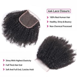 Mongolian Afro Kinky Human Hair Bundles With Closure African Natural Fluffy Hair Extensions 4x4 Lace Closure 4B 4C Tissage Afro