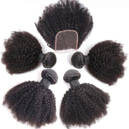 Mongolian Afro Kinky Human Hair Bundles With Closure African Natural Fluffy Hair Extensions 4x4 Lace Closure 4B 4C Tissage Afro