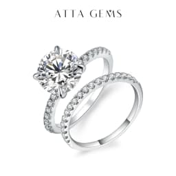 ATTAGEMS 925 Sterling Silver White Gold Round Excellent Cut Moissanite Ring for Girls Cocktail Jewelry