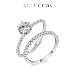 ATTAGEMS 925 Sterling Silver White Gold Round Excellent Cut Moissanite Ring for Girls Cocktail Jewelry