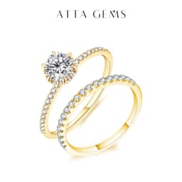 ATTAGEMS 925 Sterling Silver White Gold Round Excellent Cut Moissanite Ring for Girls Cocktail Jewelry