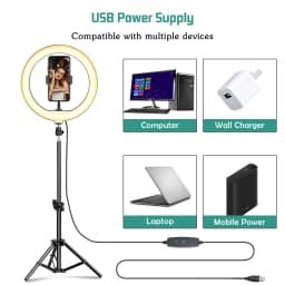 10 inch Selfie Desktop Ring Light LED Lamp Tripod Stand Phone Holder for Live Stream Makeup YouTube Video Photography Studio
