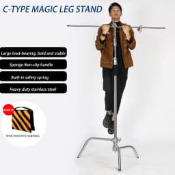 C-Stand Photography Stand Stainless Steel with Hold Arm and Grip Head Upgraded Max Height 260cm with One Adjustable Magical Leg