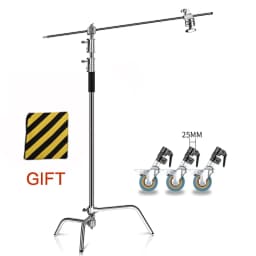 C-Stand Photography Stand Stainless Steel with Hold Arm and Grip Head Upgraded Max Height 260cm with One Adjustable Magical Leg
