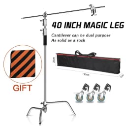 C-Stand Photography Stand Stainless Steel with Hold Arm and Grip Head Upgraded Max Height 260cm with One Adjustable Magical Leg