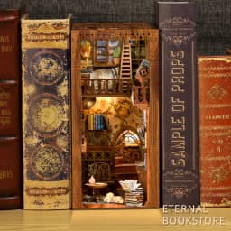 CUTEBEE DIY Book Nook Shelf Insert Kit Eternal Bookstore Dollhouse with Light Miniature House Wooden Toys Model for Adult Gifts