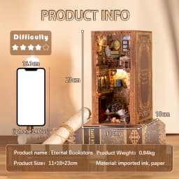 CUTEBEE DIY Book Nook Shelf Insert Kit Eternal Bookstore Dollhouse with Light Miniature House Wooden Toys Model for Adult Gifts