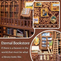 CUTEBEE DIY Book Nook Shelf Insert Kit Eternal Bookstore Dollhouse with Light Miniature House Wooden Toys Model for Adult Gifts