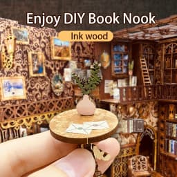 CUTEBEE DIY Book Nook Shelf Insert Kit Eternal Bookstore Dollhouse with Light Miniature House Wooden Toys Model for Adult Gifts