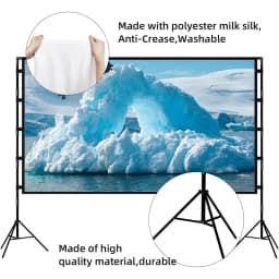 VEIDADZ Projector Screen With Stand Soft White Less Creases 60 84 100 120in With Carry Bag Foldable Double Tripod Screen Outdoor