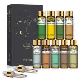 PHATOIL 9PCS Gift Set 10ml Pure Natural Essential Oils Kit Vanilla Sandalwood Lemon Eucalyptus Lavender Rose Essential Oils Set