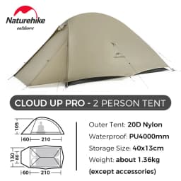 Naturehike Cloud Up 2 Person Tent Outdoor Camping Tent Ultralight 2 Person 20D Tent Free Standing Hiking Travel Backpacking Tent