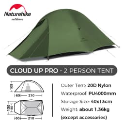 Naturehike Cloud Up 2 Person Tent Outdoor Camping Tent Ultralight 2 Person 20D Tent Free Standing Hiking Travel Backpacking Tent