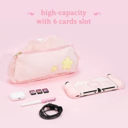 GeekShare Carrying Case Pink Star Kawaii Plush Strorage Bag For Nintendo Switch OLED NS Game Console Accessories